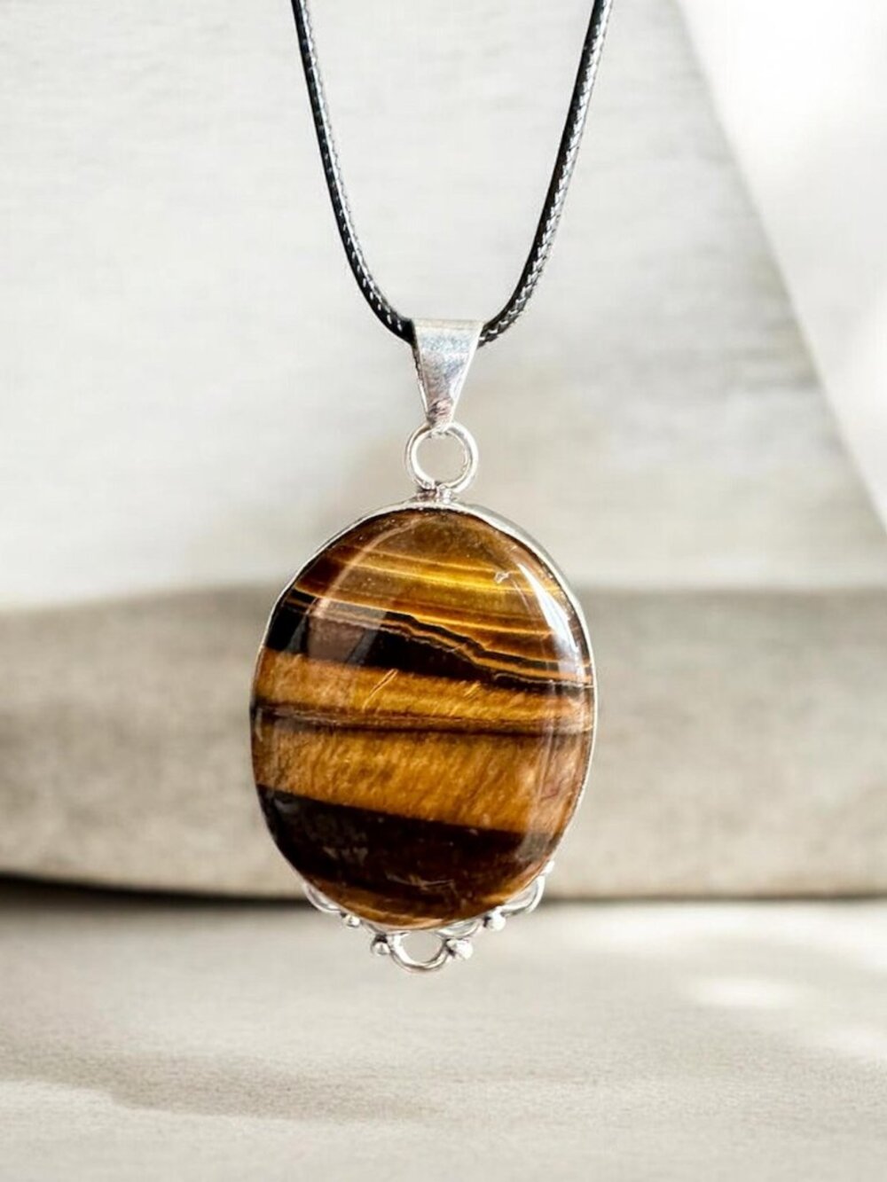925 Sterling Silver Tiger Eye Pendant Necklace